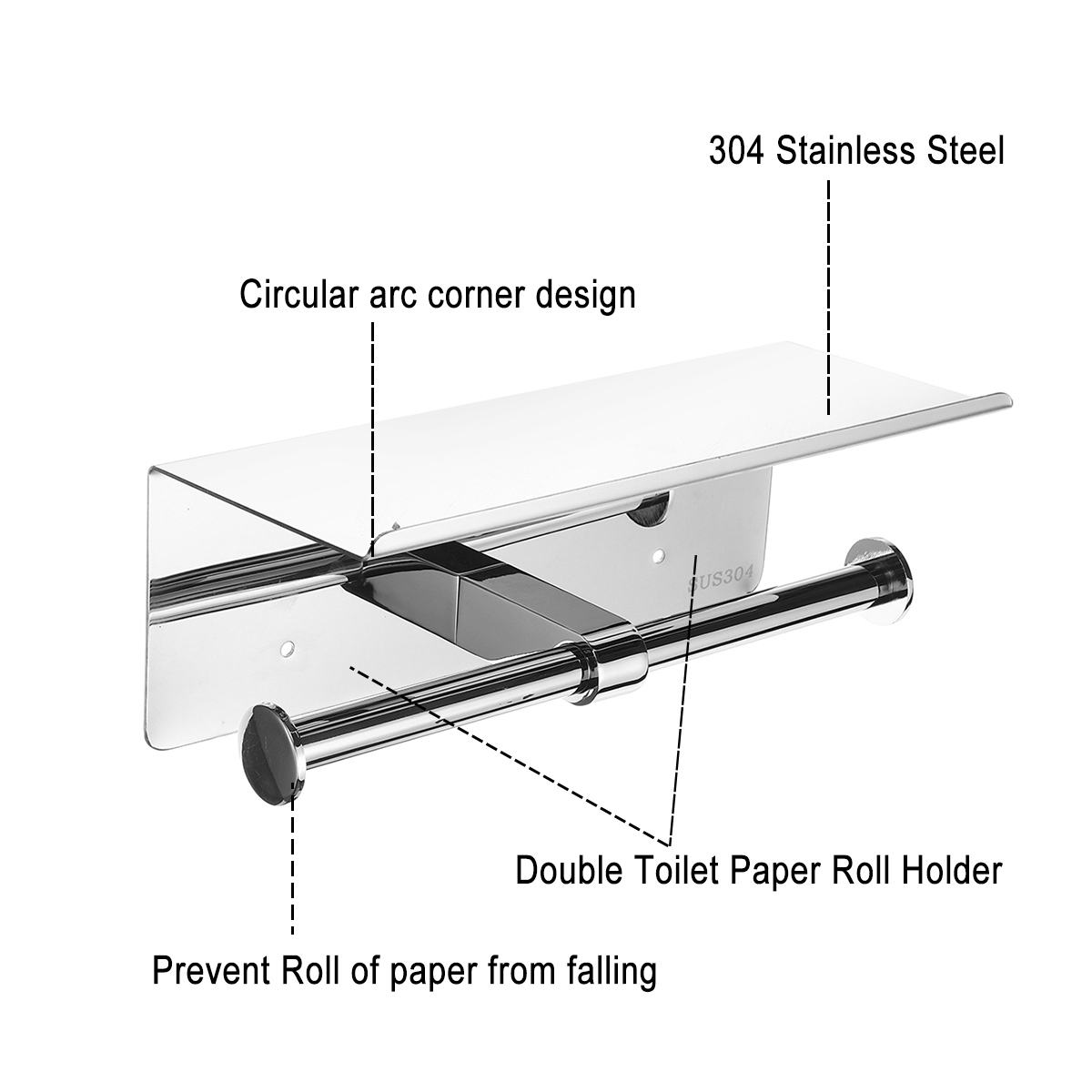 Roll Holder Multi-function Double Toilet paper holder wall moounted Mobile phone rack black Bathroom roll holder Stainless Steel