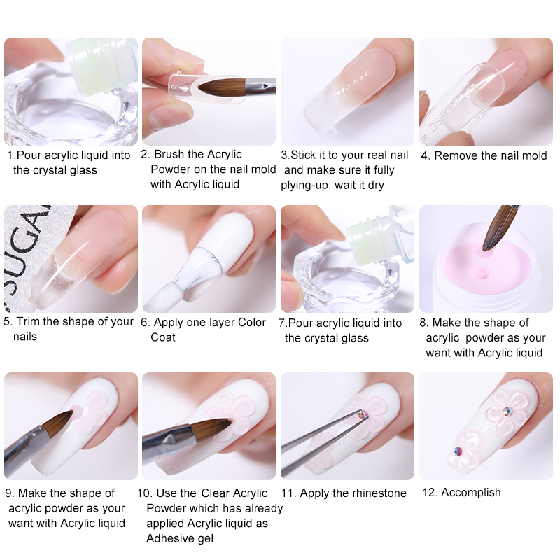 UR SUGAR 15ml Acrylic Powder Pink Clear White Carving Extension 3 in 1 Polymer Powder French Tips Nail Art Glitter Powder