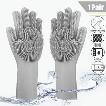 Magic Silicone Dishwashing Scrubber Dish Washing Sponge Rubber Scrub Gloves Kitchen Cleaning 1 Pair