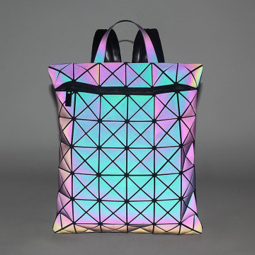 2020 New Geometric Night Luminous Color Changing Sports Backpack Foldable Double Shoulders Bag Holographic Travel Backpack
