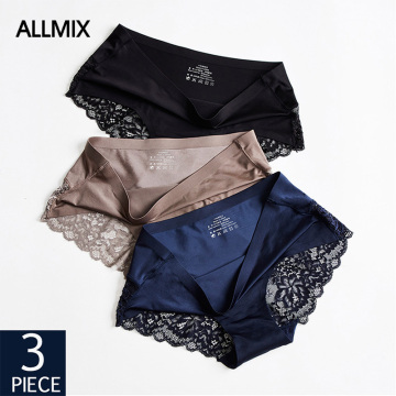 ALLMIX 3Pcs/lot Hollow Out Women's Panties Sets Underwear Seamless Silk Sports Briefs Low Waist Underpants Sexy Lady Lingerie