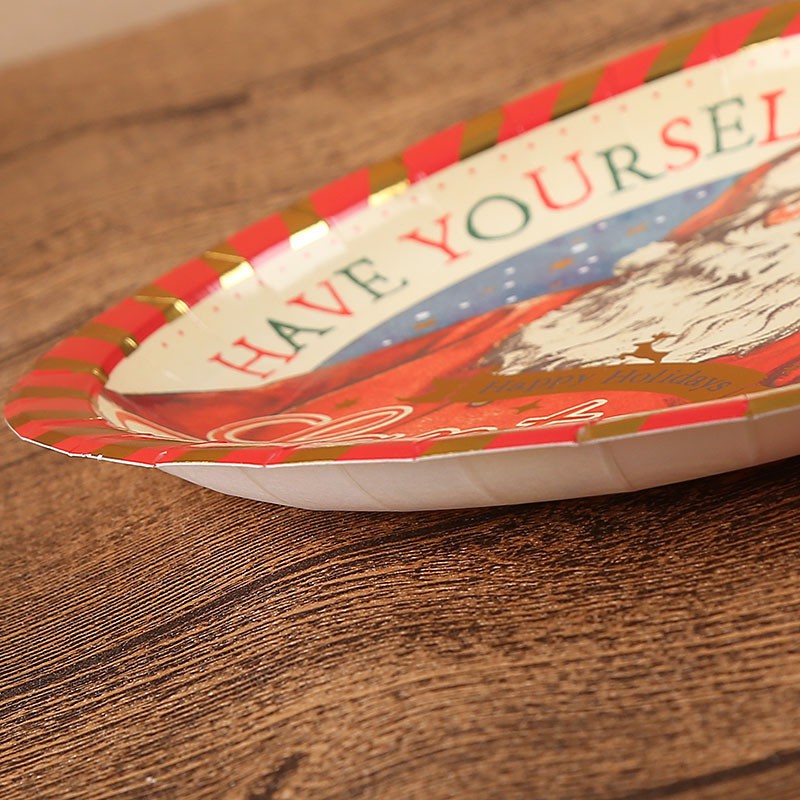 Non-toxic Disposable Cake Holiday Party Christmas Bronzing Disc Round Shaped Paper Plate Paper Bowl