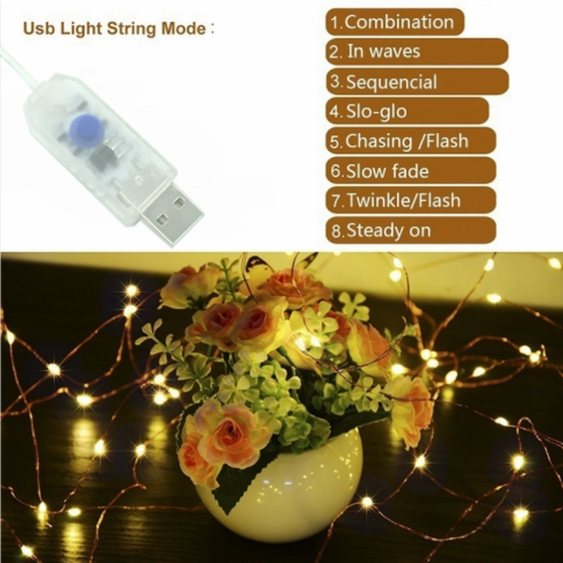 Christmas Light 5M 10M Copper Silver Wire USB LED String Lights Waterproof Holiday Lighting For Fairy Xmas Wedding Party Decor