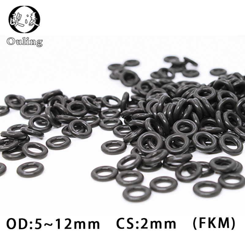 10PCS Fluorine rubber Ring Black FKM O ring Seal OD5/6/7/8/9/10/11/12*2mm Thickness Rubber O-Ring Seal Oil Ring Gaskets Washer