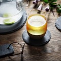 Slate Stone Coasters Round Black Natural Edge Stone Drink Coaster Pad Serving Plate For Home Bar Kitchen