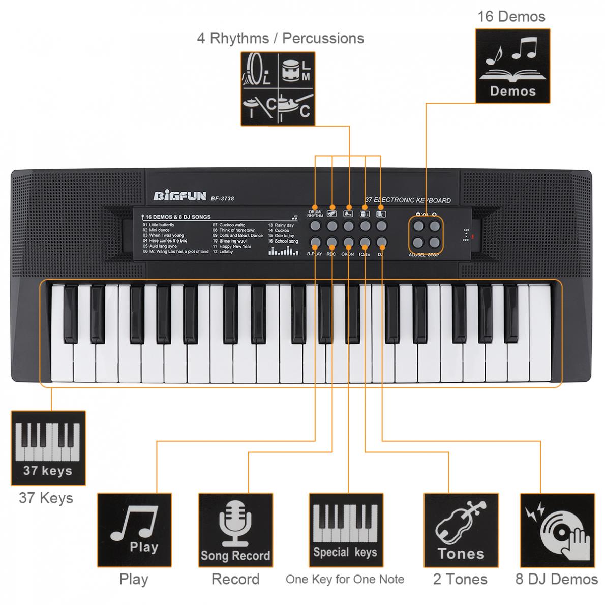 Electronic Organ 37 Keys Electronic Keyboard Piano Digital Music Key Board with Microphone Children Gift Musical Enlightenment