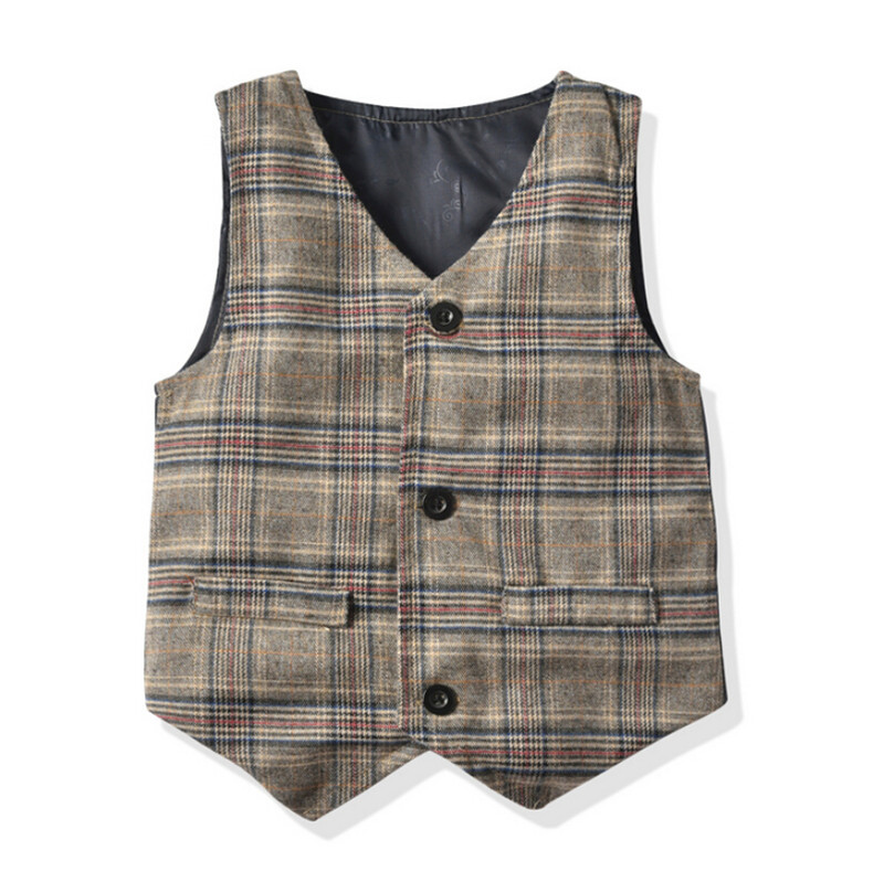 New British Gentleman Checked Waistcoat for Boys Sleeveless Single-breasted Vest Kids Formal Outerwear 1-7Y