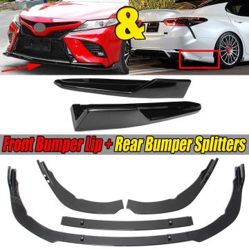 Glossy Black Car Front Bumper Splitter Lip Guard + Rear Bumper Diffuser Splitters Protector For Toyota Camry SE/XSE 2018 2019