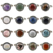 Gemstone Stackable Fashion Ring Silver Plated Statement Knuckle Handmade Gemstone Gothic Vintage Rings 10MM Cabs Ring Adjustable