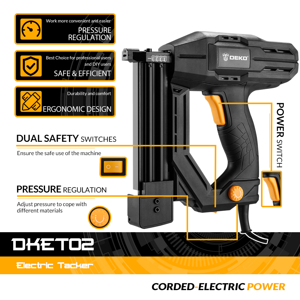 DEKO DKET02 Electric Tacker and Stapler Furniture Staple Gun for Frame with Staples & Woodworking Tool,Nail gun