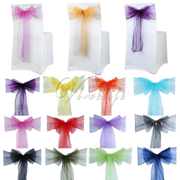 50pcs Organza Chair Sash Bow For Cover Banquet Wedding Party Event Xmas Decoration Sheer Organza Fabric Supply 18cm*275cm