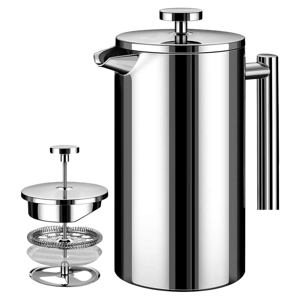 Stainless Steel French Press Coffee Maker 350ml Double-Wall Stainless Steel Metal Insulated Pot with 3 Level Filtration System