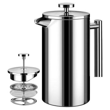 Stainless Steel French Press Coffee Maker 350ml Double-Wall Stainless Steel Metal Insulated Pot with 3 Level Filtration System