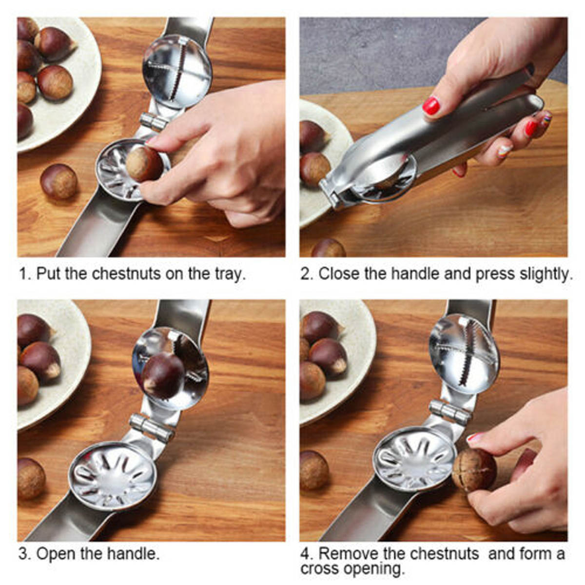 New Stainless Steel Walnut Opener 2 in 1 Quick Chestnut Clip Plier Sheller Chestnut Nut Cracker Multifunctional Kitchen Tools