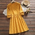 Autumn and winter fresh cherry print plus velvet thickening Mori girl style retro literature and art lace waist dress