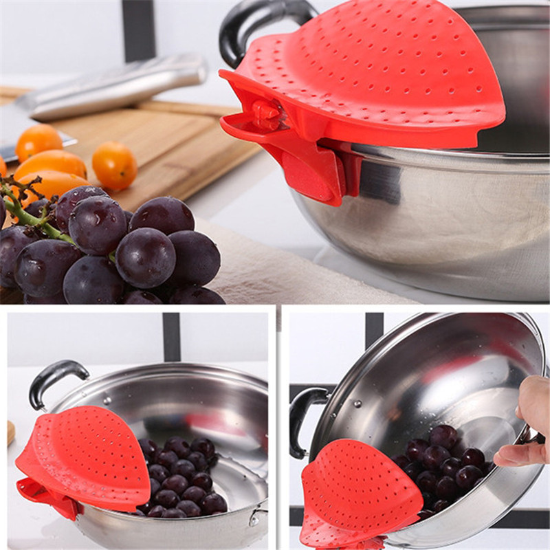 Colander Pot Strainer Fits All Pots And Bowls Kitchen Cleaning Tool Vegetable Cookware Clip On Silicone Colander Drain Tool