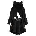 Feitong Winter Coat Women Hoodies Sweatshirt Fleece Embroidery Cat Ears Button Hem Plus Size Hoodie Top Pocket Female Blouse