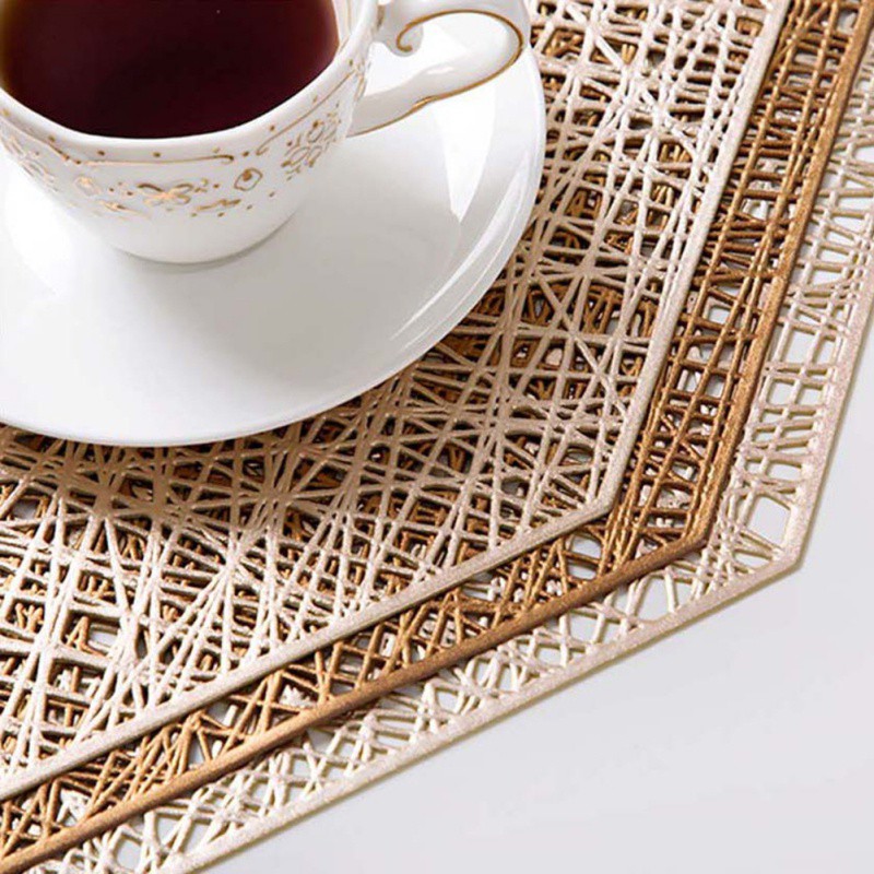 Octagonal Hollow Anti-slip Insulation Placemat PVC Household Creative Retro Placemat
