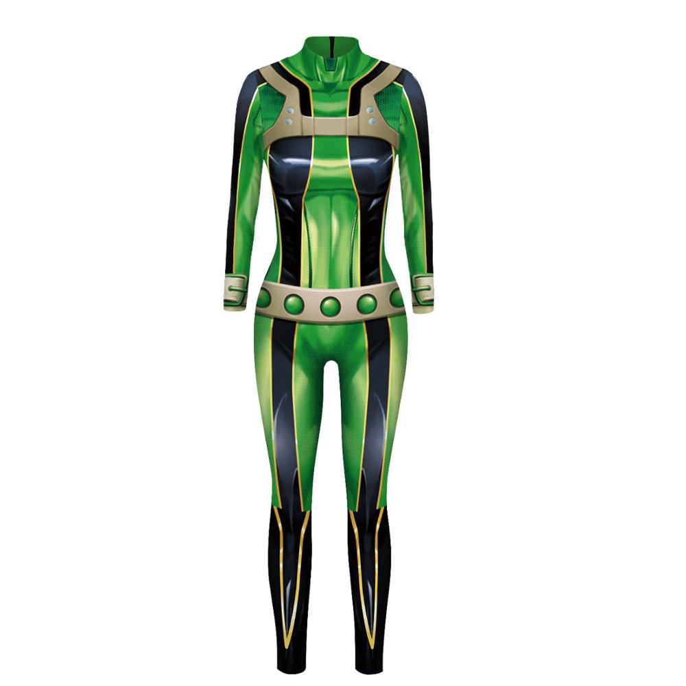 Anime My hero academia Asui Tsuyu Froppy Cosplay Costumes Jumpsuit OCHACO URARAKA Halloween Fancy Ball Suit Women Lady Girls