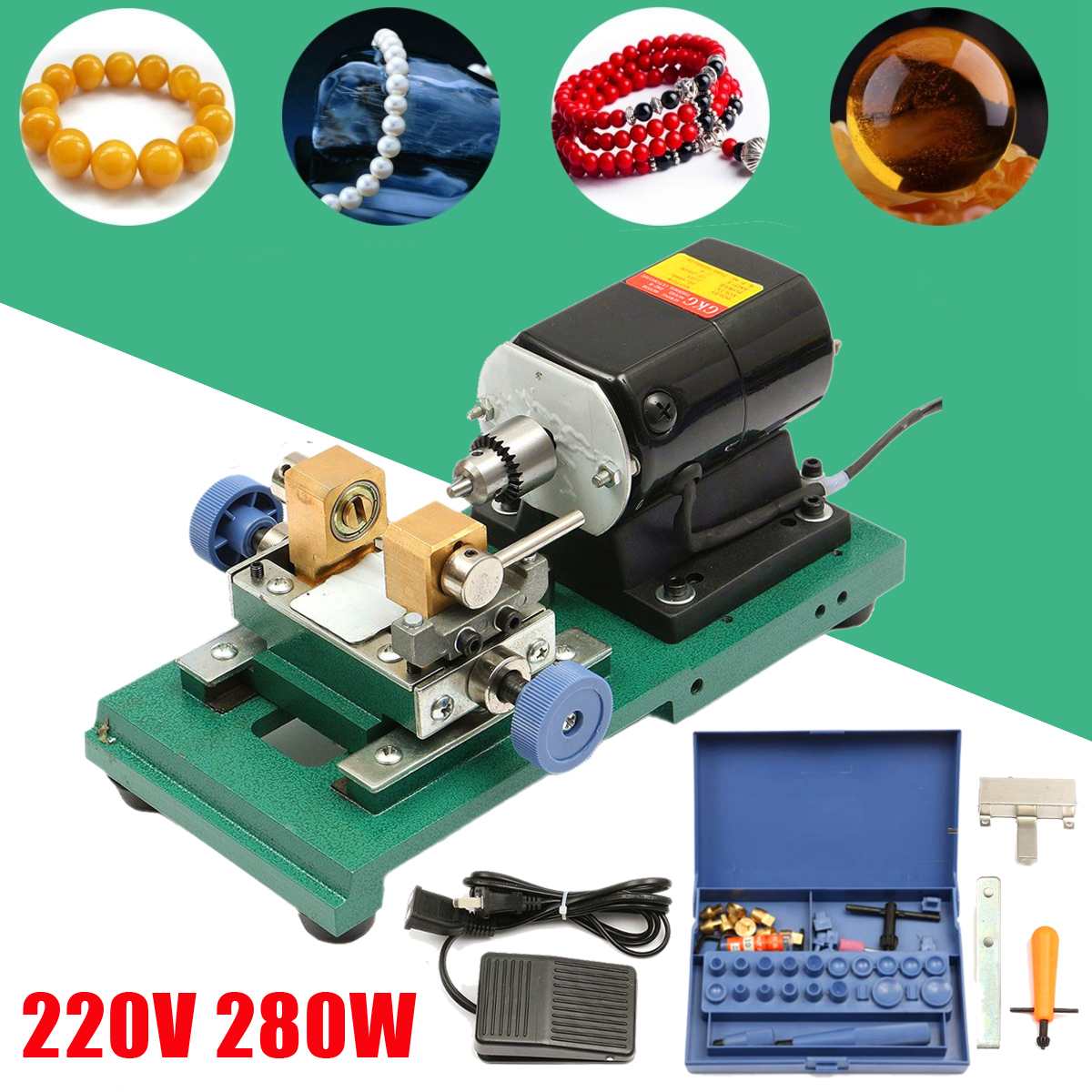 220V 280W 60Hz Pearl Drilling Holing Machine Driller Bead Jewelry Punch Engraving Engraver Machine Tool Full Set