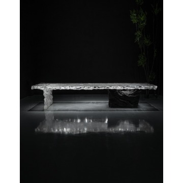 Frosted Crystal Tea Table With Black Stone Leg