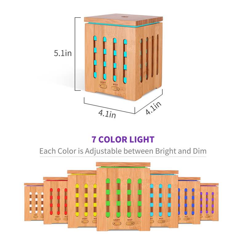 DEVISIB 200ml Bamboo Essential Oil Diffuser Ultrasonic Aromatherapy Diffusers with 7 LED Colorful Lights and Waterless Auto Shut