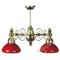 2 Down-Arm Chand W/Red Flr Glass Shade