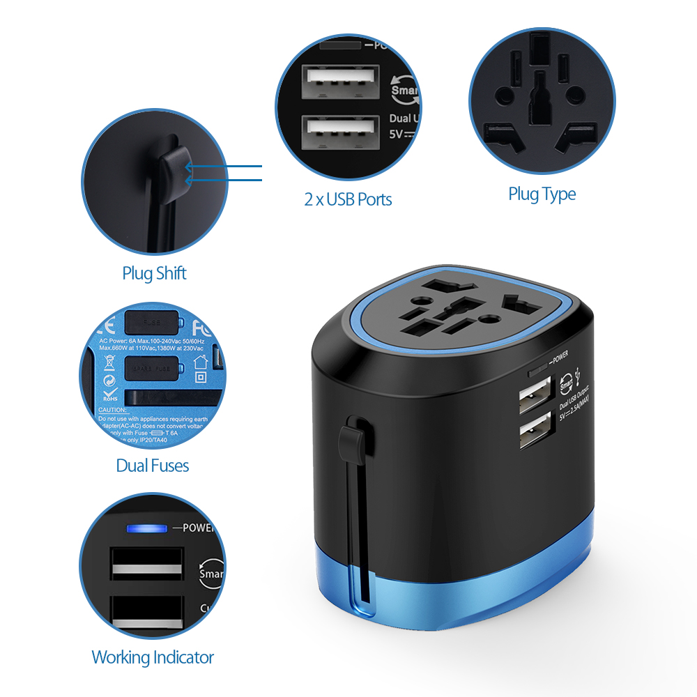 NTONPOWER Universal Travel Adapter All in One International Power Adapter Socket Charger with 2 USB Ports Works in 150+Countries