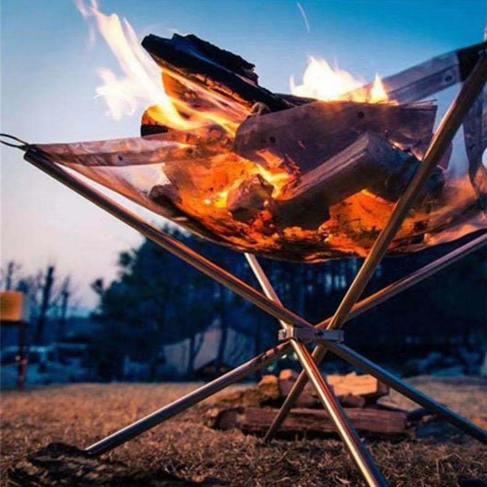 Outdoor Portable Fire Rack Folding Table Grill Stainless Super Heating Steel Grid Camping Light Point Wood Charcoal Stove