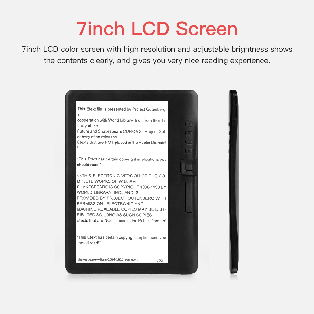 BK7019 Portable ebook reader 8GB 16GB 7inch Multifunction E-Reader Backlight Color LCD Display Screen e book reader For Windows