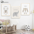 Kawaii Cartoon Rabbit Tiger Giraffe Animal Posters and Prints Canvas Art Painting Wall Art Nursery Picture Baby Room Decoration