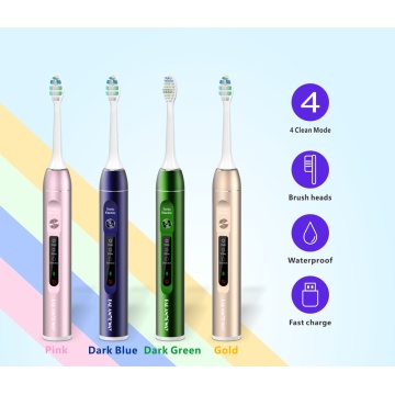 Aluminum Alloy Rechargeable Sonic Electric Tooth brush with Replacement Toothbrush Heads 4 Modes Washable Whitening Adult IPX7