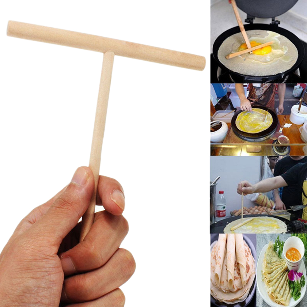 1 Pcs T Shape Crepe Maker Pancake Batter Wooden Spreader Stick Home Kitchen Tool