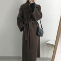 Leiouna Vintage Solid Long Sleeve Casual Belt 2020 New Fashion Long Autumn Faux Wool Blend Woolen Coat Winter Warm Women Clothes