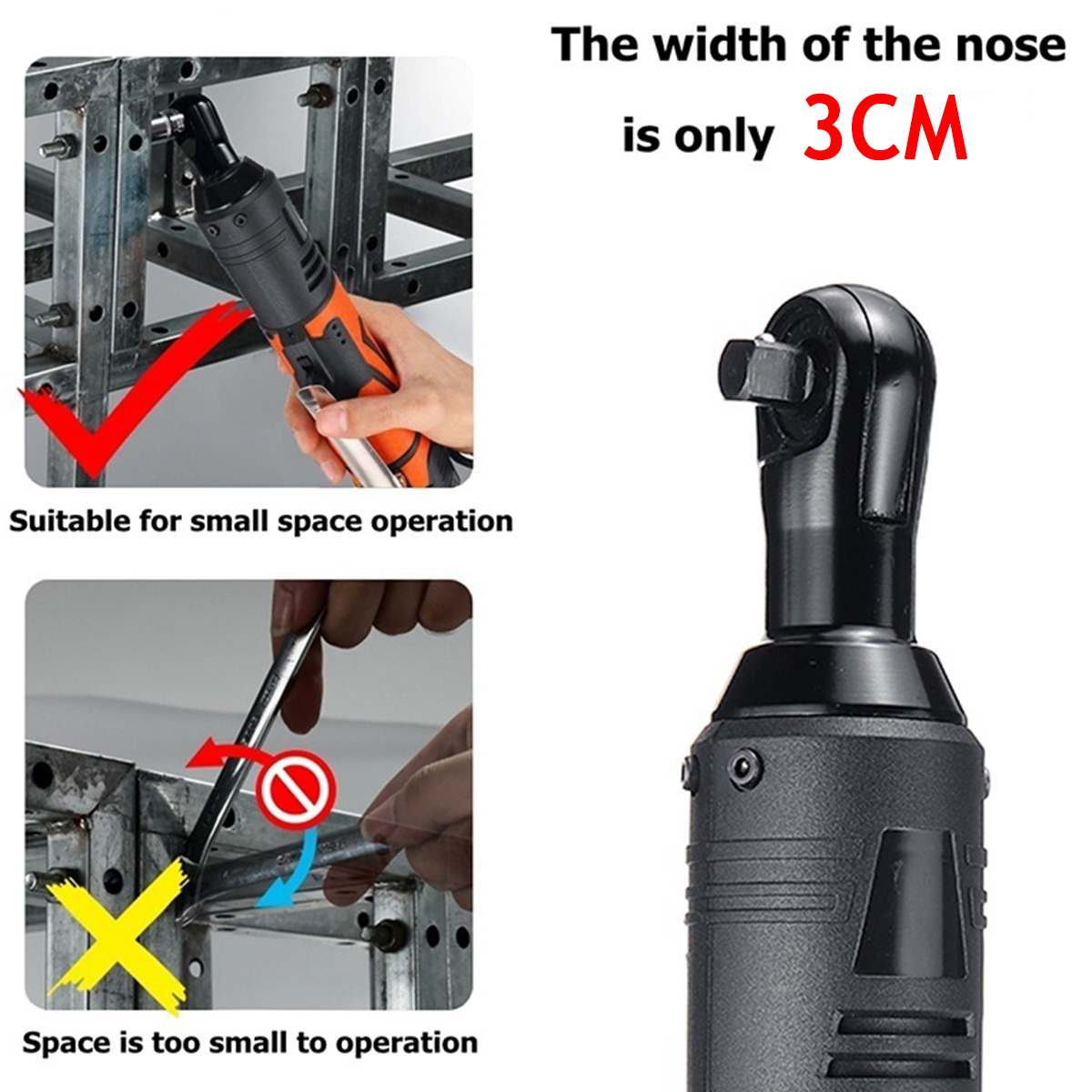 Efficient 42V Electric Wrench Angle Drill Screwdriver 3/8 Cordless Ratchet Wrench Scaffolding 100NM With 1/2 Lithium-Ion Battery