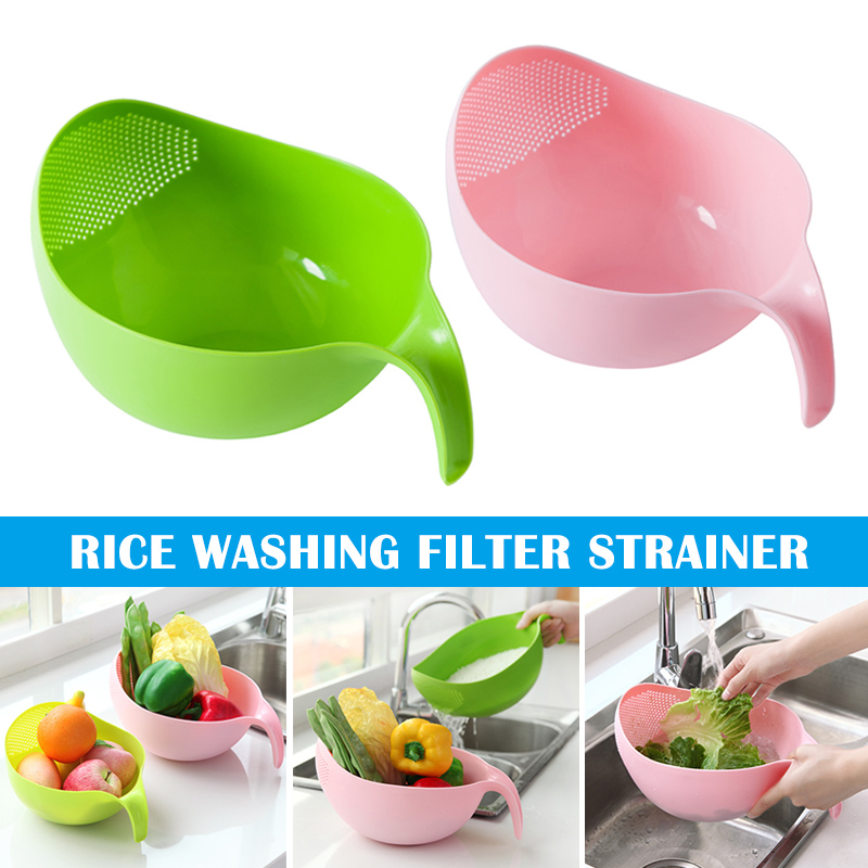 Durable Rice Washing Filter Strainer Kitchen Tool Peas Beans Sieve Basket Colanders Cleaning Gadget Filtering With Handle