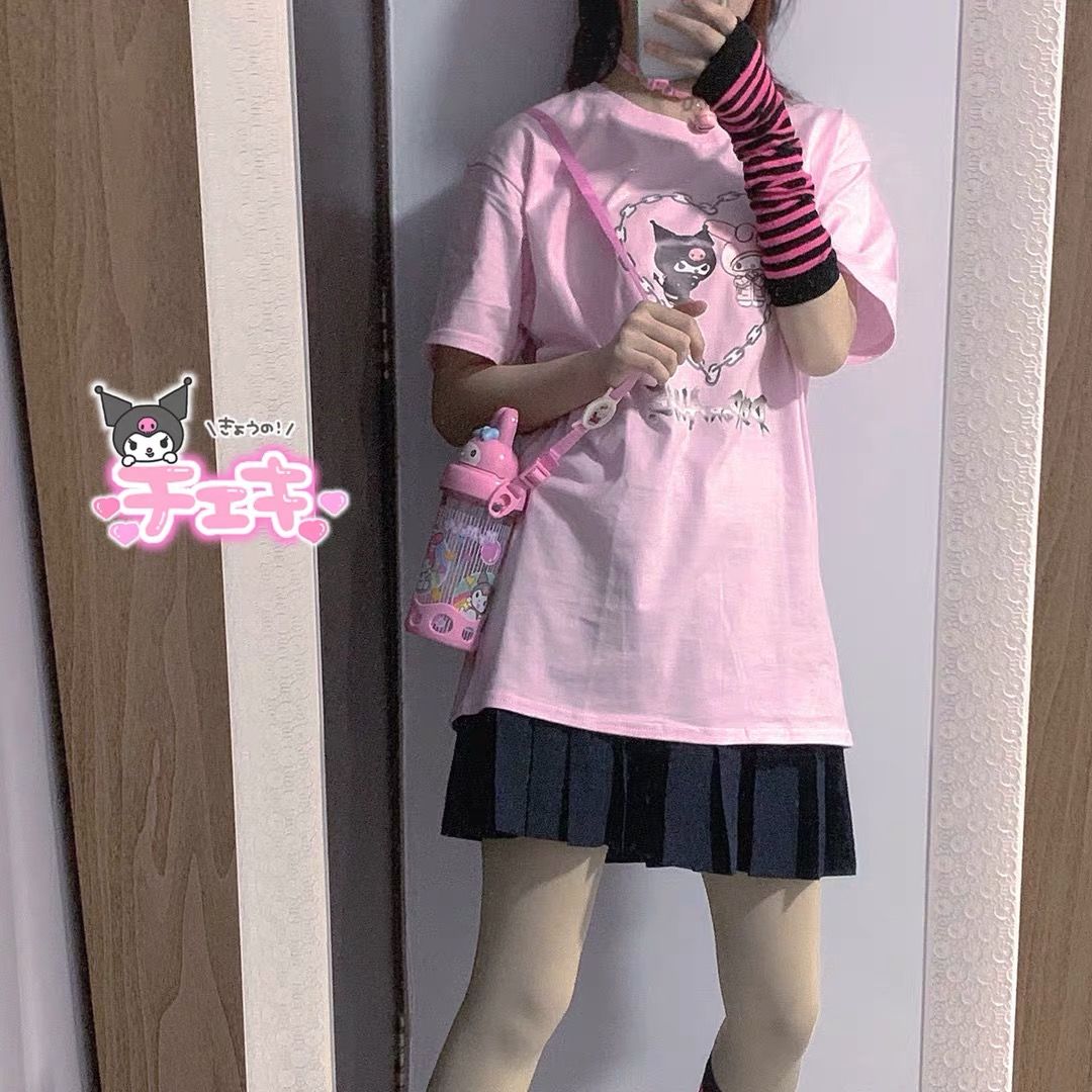 Harajuku style cartoon cute Rabbit Devil letters print pink T-shirt women Summer tee girl tops Goth Kawaii рубашка женская 2020