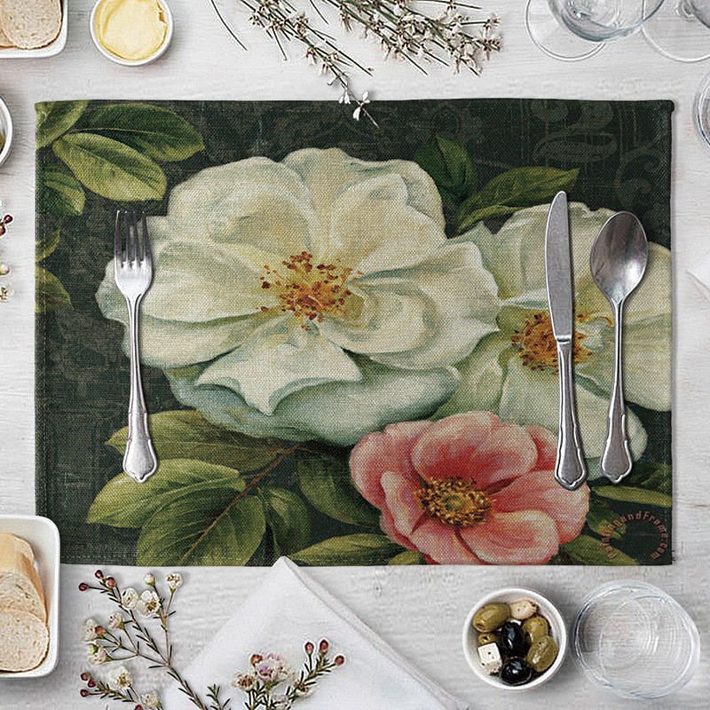 Vintage Flowers Table Mat Cotton Linen Placemats For Children Kids Kitchen Dining Place Mats Pads