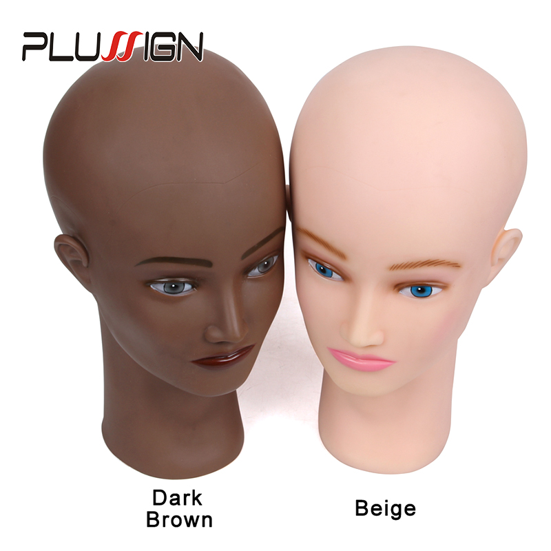 Plussign Brown Beige No Hair Bald Female Mannequin Head For Makeup Practice Training Wigs Making Hats Display For Women Girls