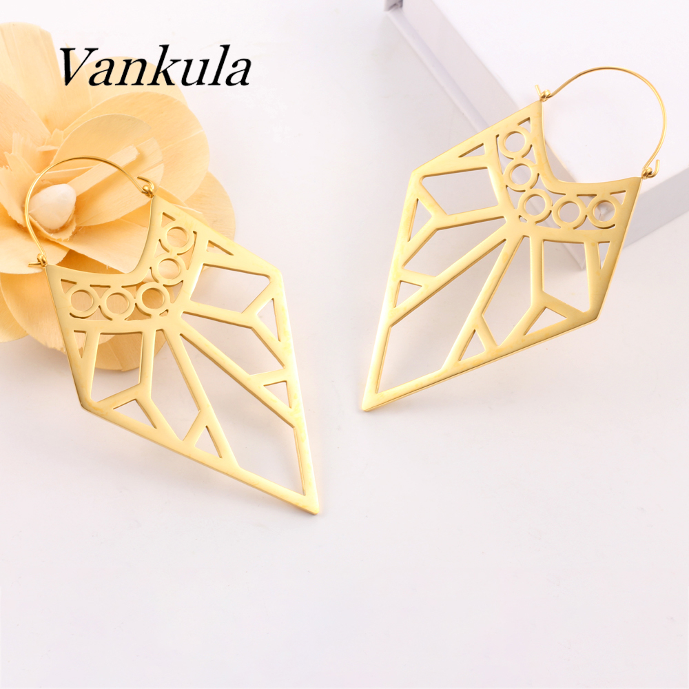 Vankula 2PCS Stainless Steel Dangle Earrings Gauges Plugs Ear Tunnels Light Weight Fasion Jewelry Piercing Ear Hangers Gold