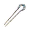 Morkopela Hair Pins For Women Vintage Hair Stick Accessories Rhinestone U shape Hair Pin Banquet Crystal Flower Hair Jewelry