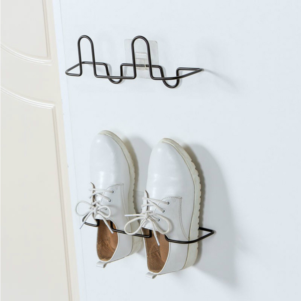 New Iron Adhesive Wall Mount Slippers Storage Shelf Shoes Rack Hanging Organizer