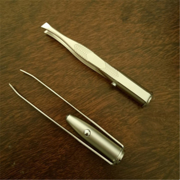 LED Lights Stainless Steel Tweezer Set - Slant Tip/ Point Tip/ Flat Tip 1 PCS Silver Eyebrow Tweezers For Hair & Splinters