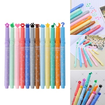 3Pcs School Supplies Creative Cute Colorful Kawaii Stamp Highlighter Marker Pen