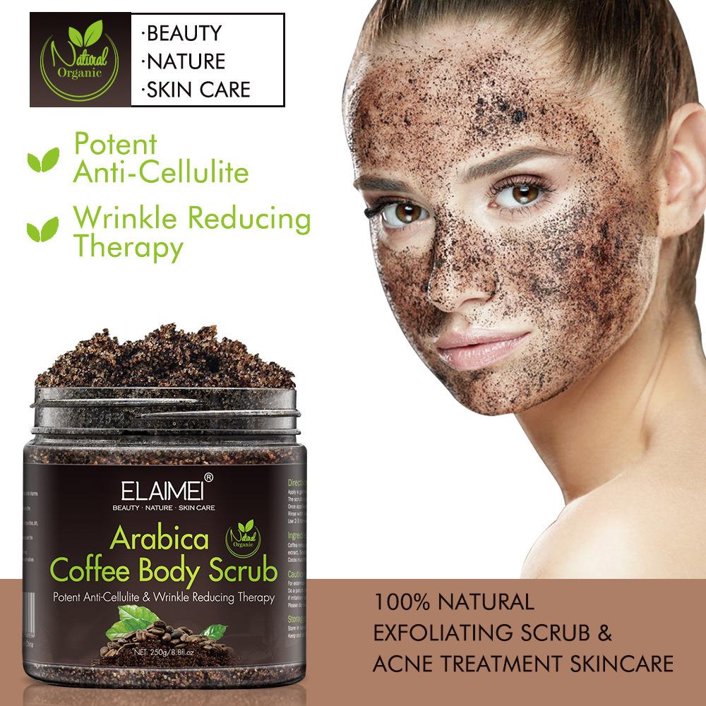250g Arabica Coffee Body Scrub Natural Coconut Oil Body Scrub Exfoliating Whitening Moisture Reducing Cellulite DROP SHIPPING