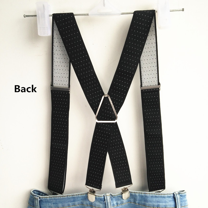 Dot Jacquard Suspender Men Women Adult Suspensorio Adjustable Elastic Big Size 4 Clips on Black Braces BD059