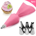 8PCS/bag Silicone Icing Piping Cream Pastry Bag + 6 Stainless Steel Cake Nozzle DIY Cake Decorating Tips Fondant Pastry Tools