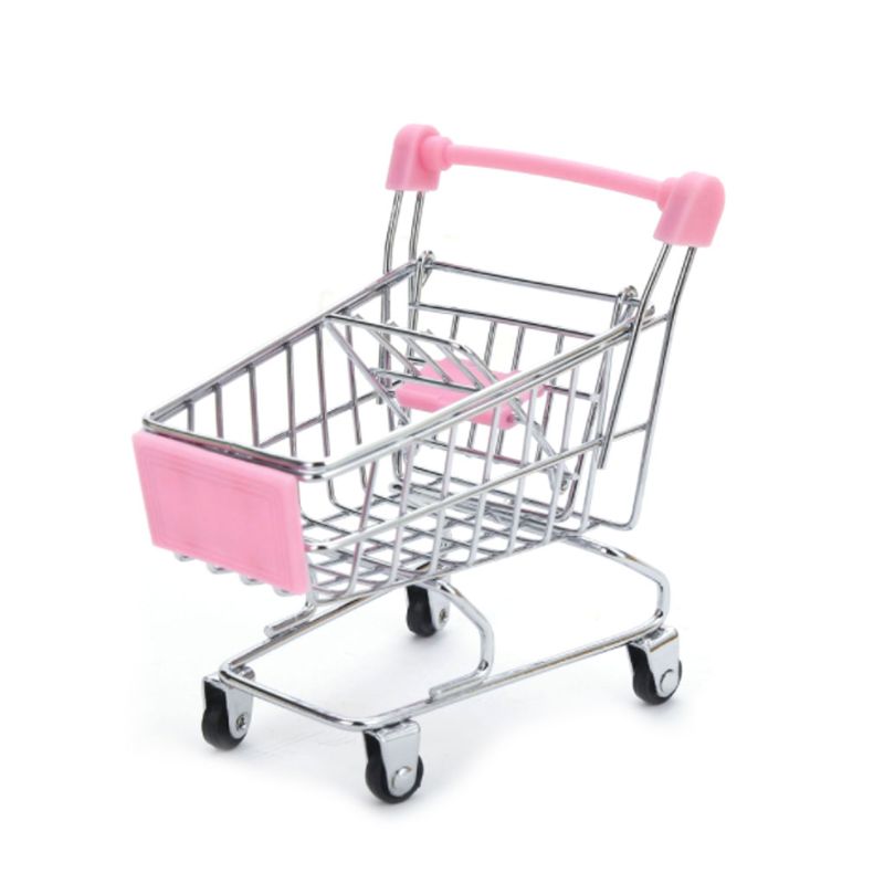 Mini Supermarket Hand Trolley Shopping Utility Cart Storage Basket Pretend Kids