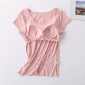 Casual cotton pajamas women short sleeve o-neck summer pijamas women's sleepwear set bra-padded short female pyjamas home suit