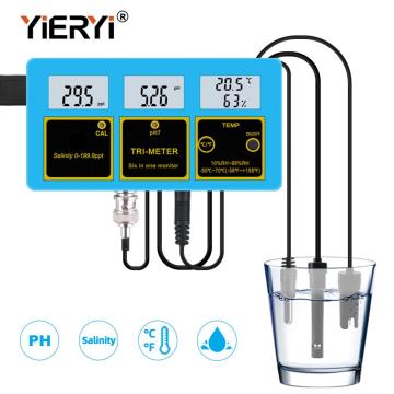 yieryi 4 in 1 Online PH Salinity Temperature Humidity Water Quality Food Beverages Salt Content Aquarium Seawater ATC Meter